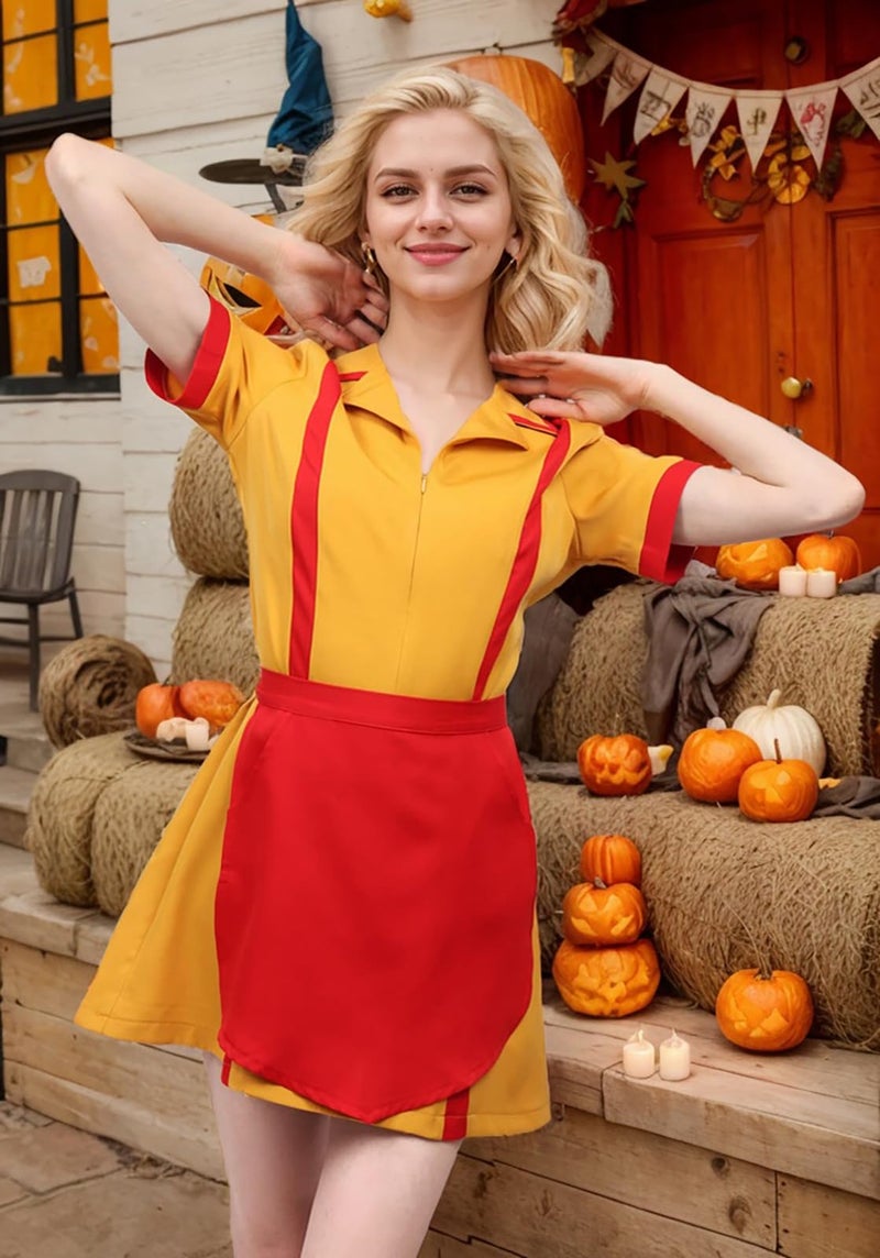 GOLDSTITCH Women Waitress Uniform Yellow Cosplay Fancy Dress Housemaid Cosplay Party Costume Halloween - Image 2